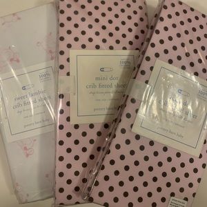 Three Pottery Barn fitted crib sheets NWT